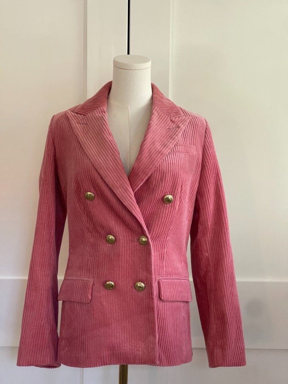 Rowing Blazers Pink Corduroy Gold Button Double Breasted Blazer XS